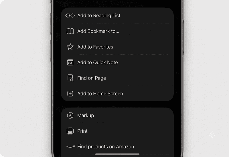 The share sheet with Add to Home Screen